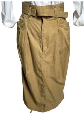 UNIQLO U High Waist Belted Cotton Midi Skirt - Tan / Khaki